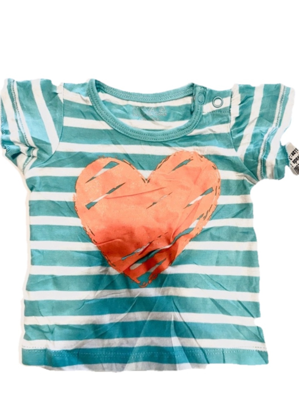 Nevada Striped Teal & White Kids Tee with Coral Heart